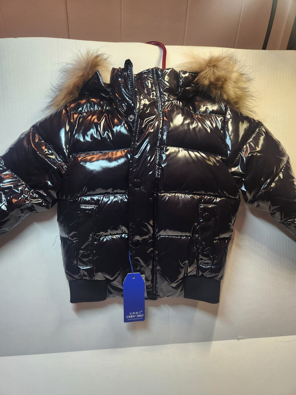 Toddler/kids Shiny Black Puffer Jacket with Detachable Fur Hood